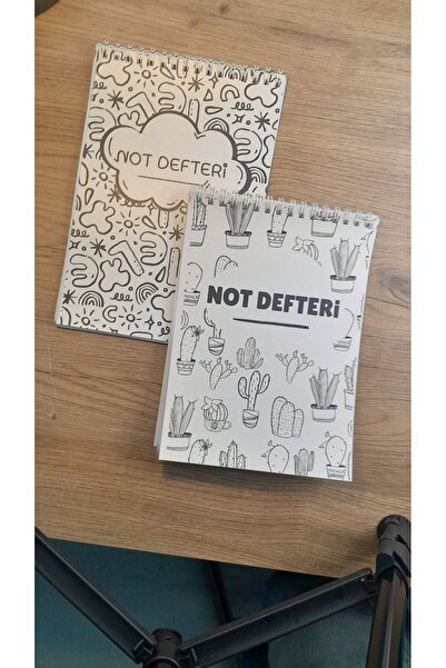 A5 Not Defteri Siyah Beyaz Kaktüslü Kapak Çizgisiz Defter 50 Yaprak 2'li set