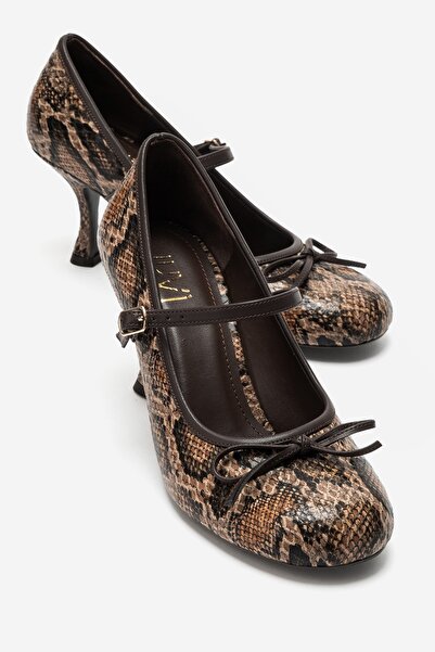 LuviShoes Acland Brown Patterned Bowknot Women's Heeled Shoes