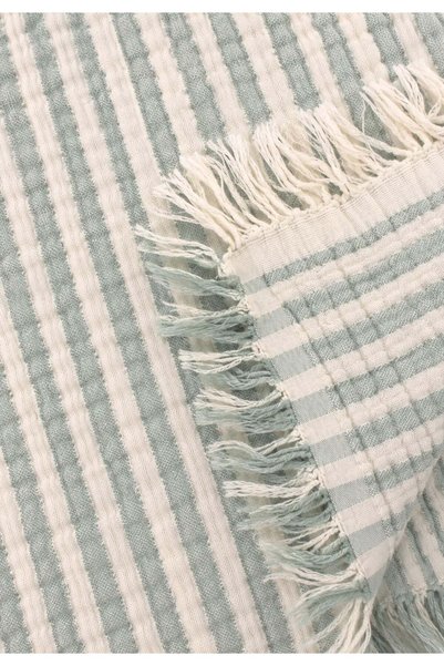 Cigit Four Layer Tasseled Muslin Blanket 80X120 cm Green Striped
