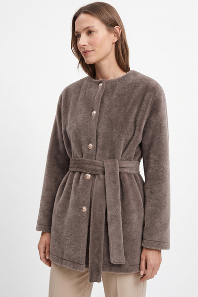 zenne Buttoned Front Fox Fur Coat 50719 - Vi̇zon