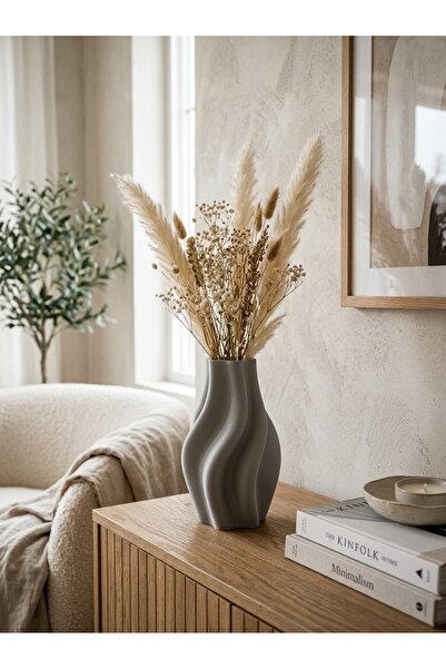 Genel Markalar Echer Studio Flow Modern Dekoratif 3D Baskı Vazo 22 cm - Taş Gri