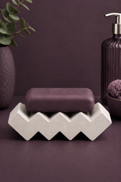 betonmall Handmade Concrete Solid Soap Dish 12.5 cm with Zigzag Drainage Bath...