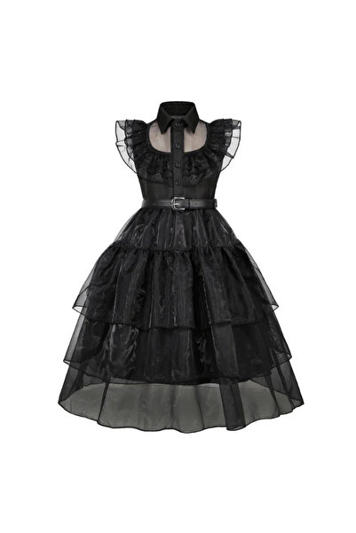 Stuniko Rochie Neagră Stil Wednesday pentru Fete, Costum Carnaval Halloween C...