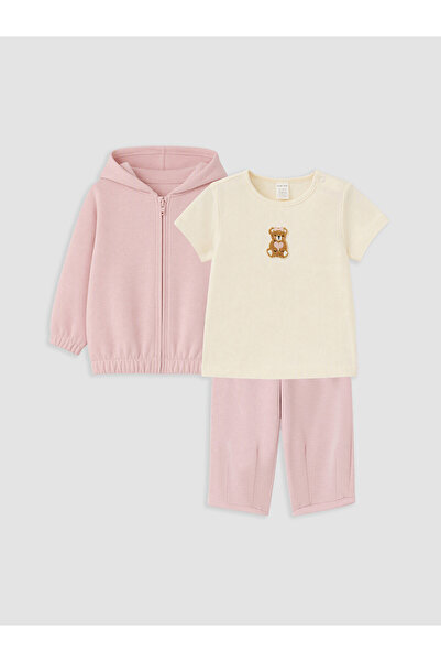 LC Waikiki Two Mt Shop Quality Lcw Baby Pink 3-Piece Embroidered Baby Girl Set