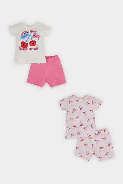 DeFacto 100% Cotton Fruit Patterned 4-Piece Pajama Set with Elastic Waist for...