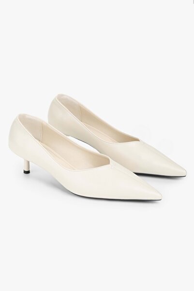 Shoeberry Kadın Rielle Ekru Cilt Mini Topuklu Stiletto