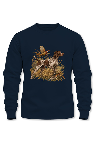 WİDİ Pointer Nature Themed Crew Neck Long Sleeve 3 Thread Threaded Hunter Swe...