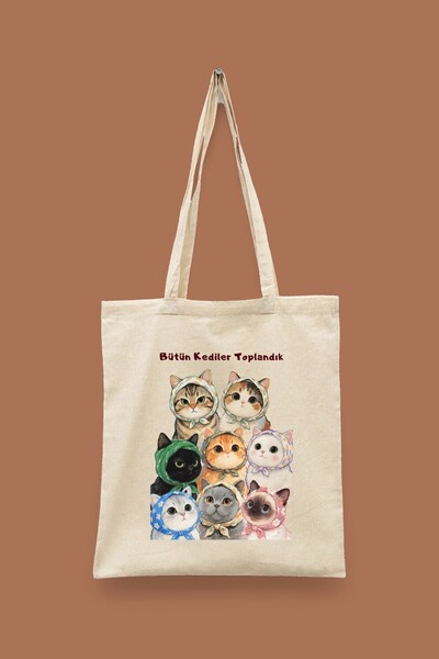 Bi Dünya Haber All Cats Are Gathered Islamic Series Tote Bag Printed Cloth Bag