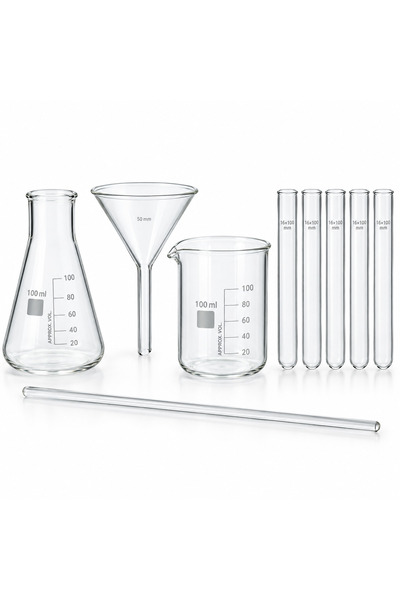 ŞİŞEDÜKKANI Laboratuvar Deney Seti 100 ml Erlen 100 ml Beher 50 mm Cam Huni C...