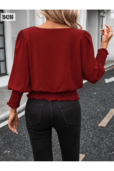 Modayakamoz Comfortable Elegance with Waist Tuck - Women's Long Sleeve Round Neck Aerobin Blouse