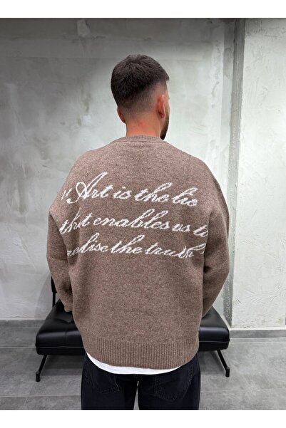 DIFRANSEL JEANS Art Life Texted Crew Neck Coffee Sweatshirt
