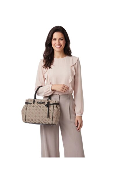 Guess Women's Handbag Monogram Patterned Zippered Cross Strap Large Internal ...