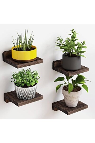 Generic Set of 4 Small Floating Shelves, 5X5 Inches Wall Shelf, Rustic Wood S...