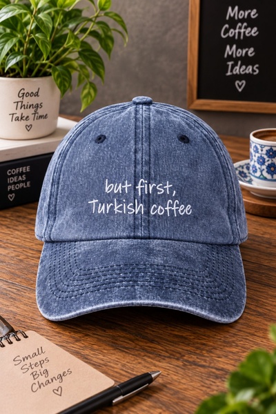 barsdepo But First Turkish Coffee Embroidered Hat Unisex |   Gothic Design Ba...