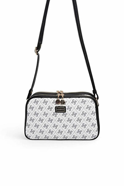 Silver Polo Beyaz - Siyah Monogram Kadın Çapraz Çanta SP899