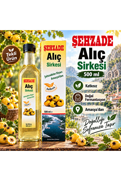 ŞEHZADE Alıç Sirkesi 500 ml Cam Şişe – Katkısız Doğal Fermantasyon Amasya