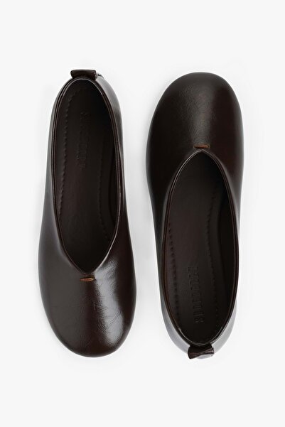 Shoeberry Kadın Lisa Kahve Cilt Oval Burunlu Babet