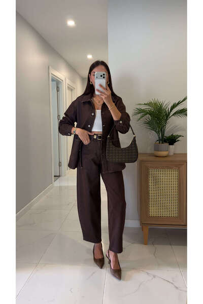 BİRCANÇİL Solfes Bitter Brown Denim Jacket and Pants Set