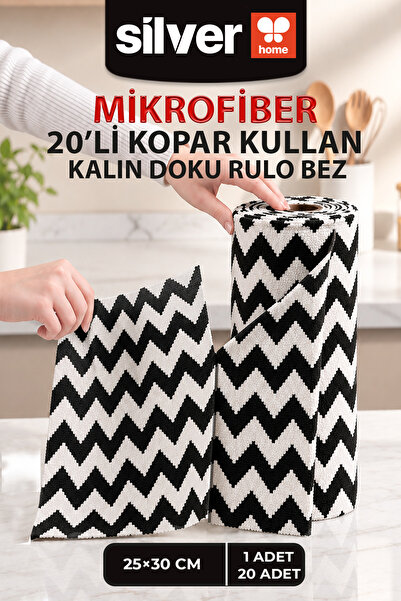 SİLVER HOME 20’li Rulo Mikrofiber Temizlik Bezi 25x30 cm 240 GSM Çek Kopar Yı...