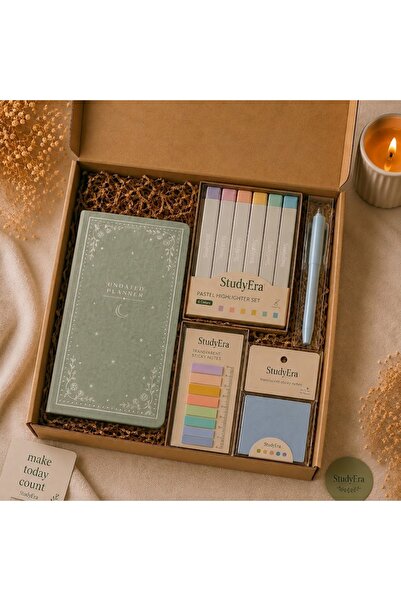 StudyEra Vintage Adaçayı Yeşili Planner Hediye Seti 10x20 cm Tarihsiz Planlay...