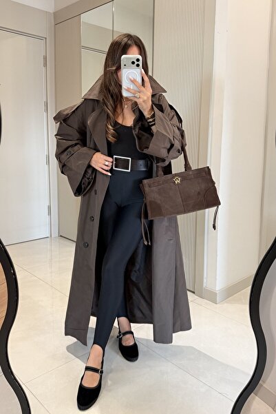 Gizem Ecemiş Funs Acı Kahve Kuşaklı Premium Oversize Trenç