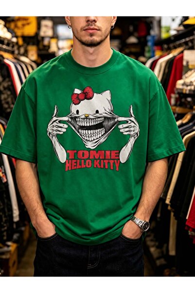 Arabest Men's 100% Cotton T-Shirt Green Tomie Hello Kitty Print