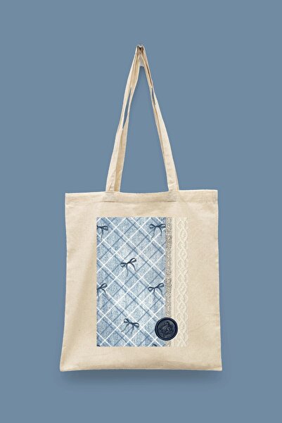 Bi Dünya Haber Vintage Series 02 - Blue Bow Islamic Series Tote Bag Printed C...