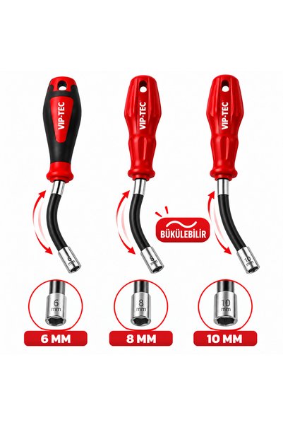 Vip-Tec Lokma tornavida seti bükülebilir esnek set 6-8-10 mm lokma uçlu torna...