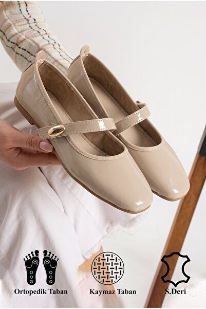 StWenn Patent Leather Mary Jane Ballet Flats Stylish Buckle Orthopedic Sole C...