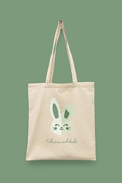 Bi Dünya Haber Tebessüm Sadakadır (Rabbit) Islamic Series Tote Bag Printed Cl...