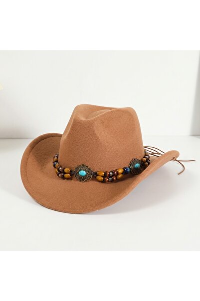 KAZUKO Luxury Western Cowboy Hat with Colorful Beads and Turquoise Stone - St...
