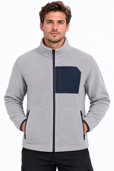 Machi Jachetă fleece pentru bărbați, cu 3 buzunare pe partea din față, cu det...