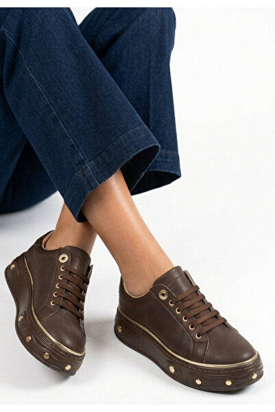 Zerenyus Bebi Premium Quality Brown Lace-Up Women's Sports Shoes