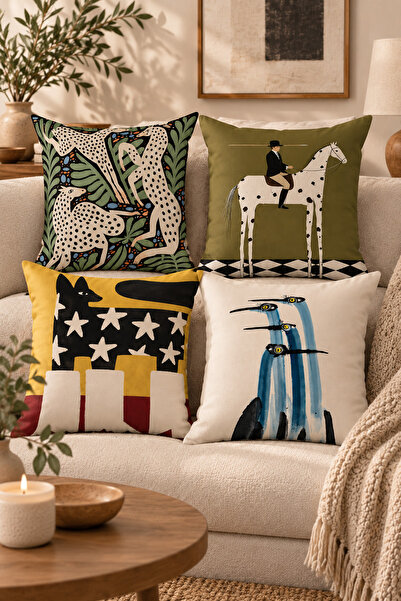 Evdek Double-Sided Printed 4-Piece Throw Pillow Cover Set 6Eld3