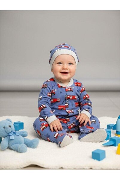 Zekids Patterned cotton romper with baby hat and booties