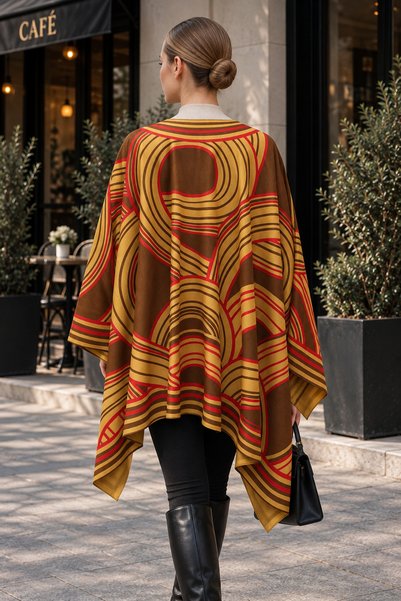 tarzınısec Choose Your Style Vintage Geometric Patterned Square Poncho Winter Soft Fleece 150 X 150 cm