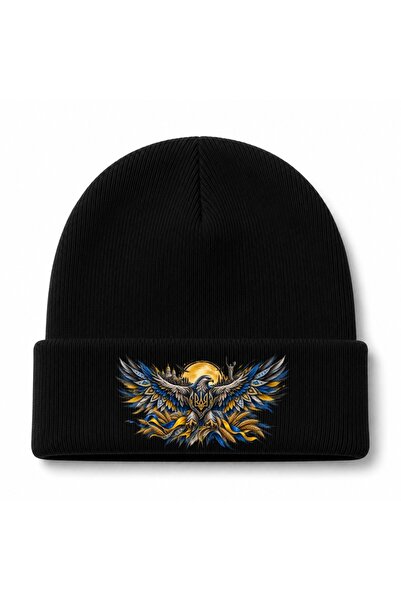 Rabona Fashion Ukrainian Wings Blue & Gold Trident Eagle Graphic Beanie
