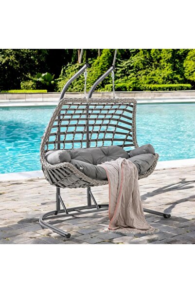 ReHome Cunda | Çiftli Rattan Bahçe Salıncağı | Balkon Salıncağı