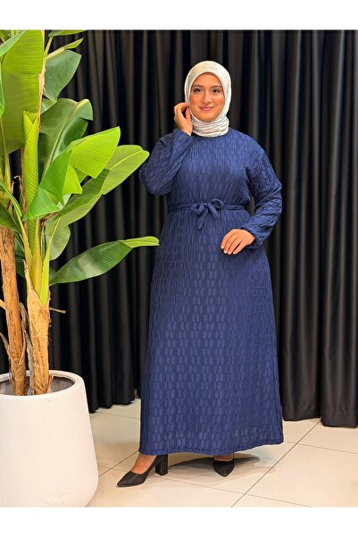 Butik büyük beden Likralı Kemerli Elbise
