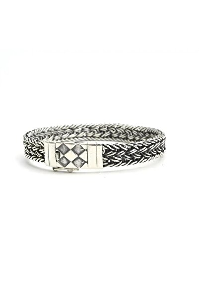 BlackCraft Hand Knitted Diamond Pattern Interlocking Silver Men's Bracelet