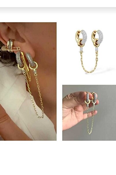 Bubbleatelier Halka Zirkon Taş Zincir Küpe