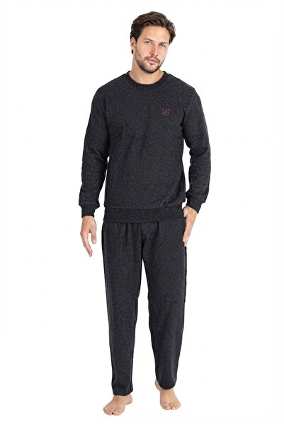Erse Men's 100% Cotton Anthracite Crew Neck Thessaloniki Woven Thick Winter P...