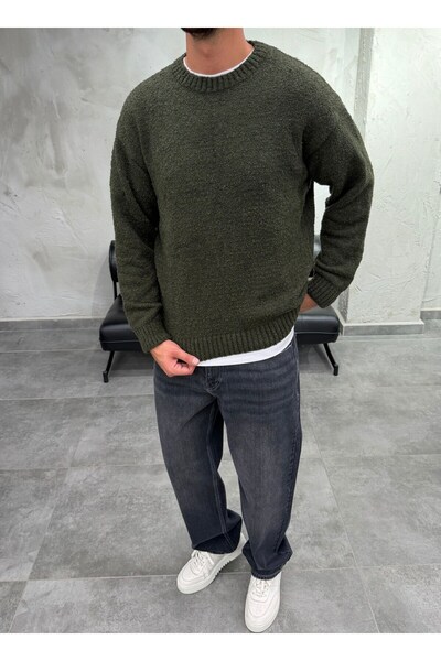 DIFRANSEL JEANS Basic Crew Neck Trendy Khaki Sweater
