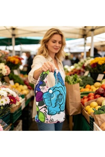 Re Geantă ecologică portabilă pliabilă dimensiune 38×58 cm, cu închizător but...