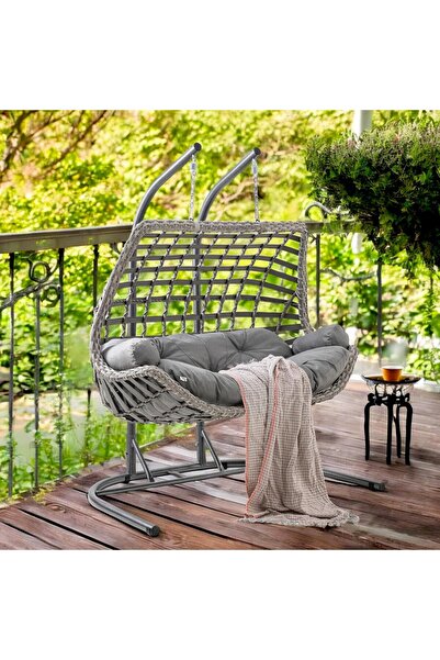 ReHome Cunda | Çiftli Rattan Bahçe Salıncağı | Balkon Salıncağı
