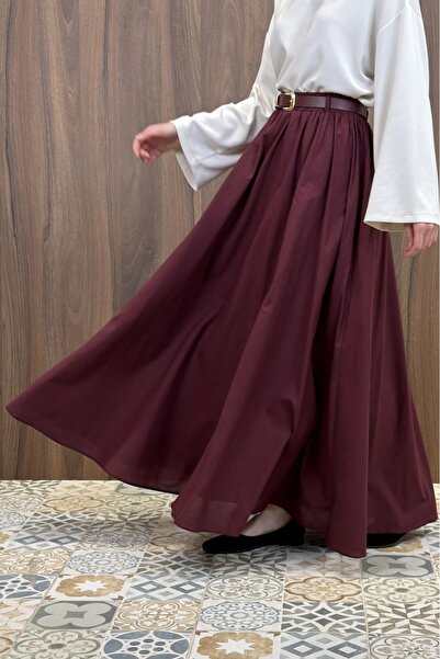 fayaboutique.com Bordo Ceinture Kemerli Keten Etek