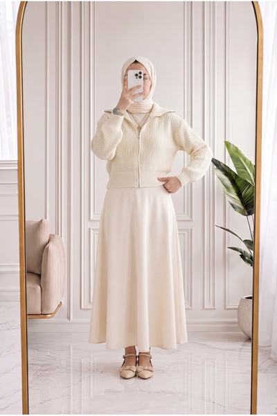 Holehola كارديجان تريكو عالي الخصر بسحّاب من ماننور-KR6005 إكرو