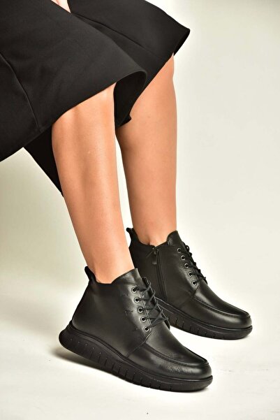 Fox Shoes Z555126003 Black Genuine Leather Comfortable Sole Women's Boots