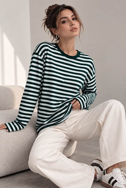 bb butik basic Γυναικεία ριγέ μακρυμάνικη μπλούζα από βαμβάκι LNC34