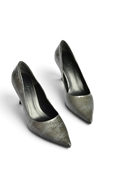 Fox Shoes Z676050011 Gray Crocodile Printed Thin Heeled Women's Stiletto Shoes